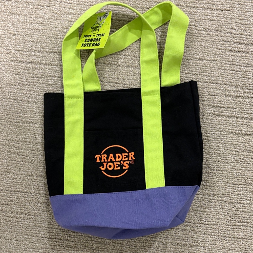 Trader Joe's Black and Purple Canvas Tote Bag